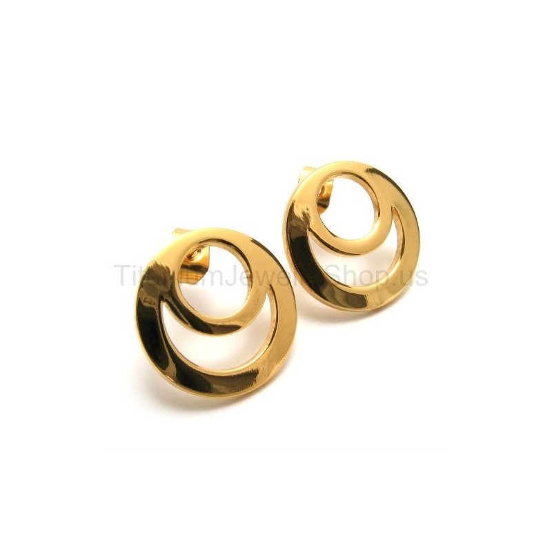 Boucles D'Oreilles En Titane À Deux Boucles En Or Boucles D'Oreilles En Titane À Deux Boucles En Or