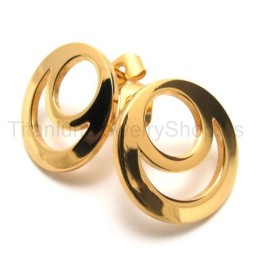 Boucles D'Oreilles En Titane À Deux Boucles En Or