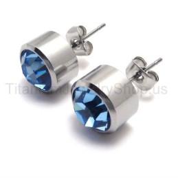 Boucles D'Oreilles Silver Tank En Titane Et Diamant Bleu