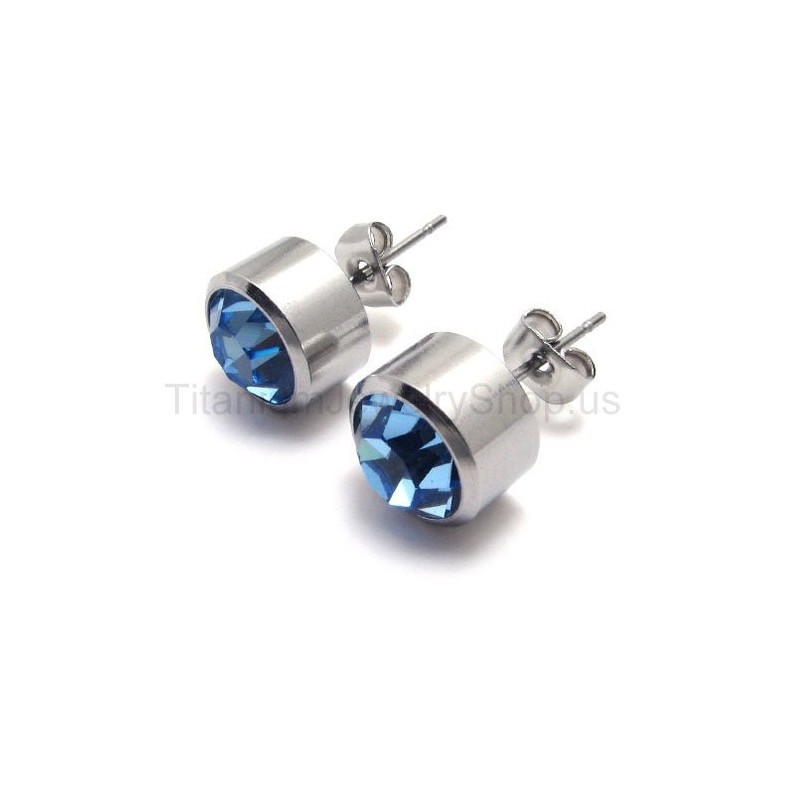 Boucles D'Oreilles Silver Tank En Titane Et Diamant Bleu Boucles D'Oreilles Silver Tank En Titane Et Diamant Bleu