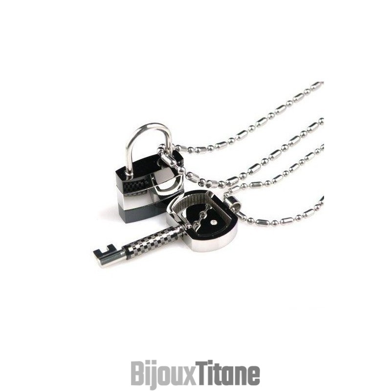 Collier Avec Pendentif En Titane Pur Pour Couple Amoureux, Clé De Verrouillage Collier Avec Pendentif En Titane Pur Pour Couple Amoureux, Clé De Verrouillage