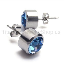 Boucles D'Oreilles Silver Tank En Titane Et Diamant Bleu