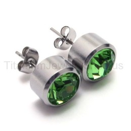 Boucles D'Oreilles Silver Tank En Titane Et Diamants Verts