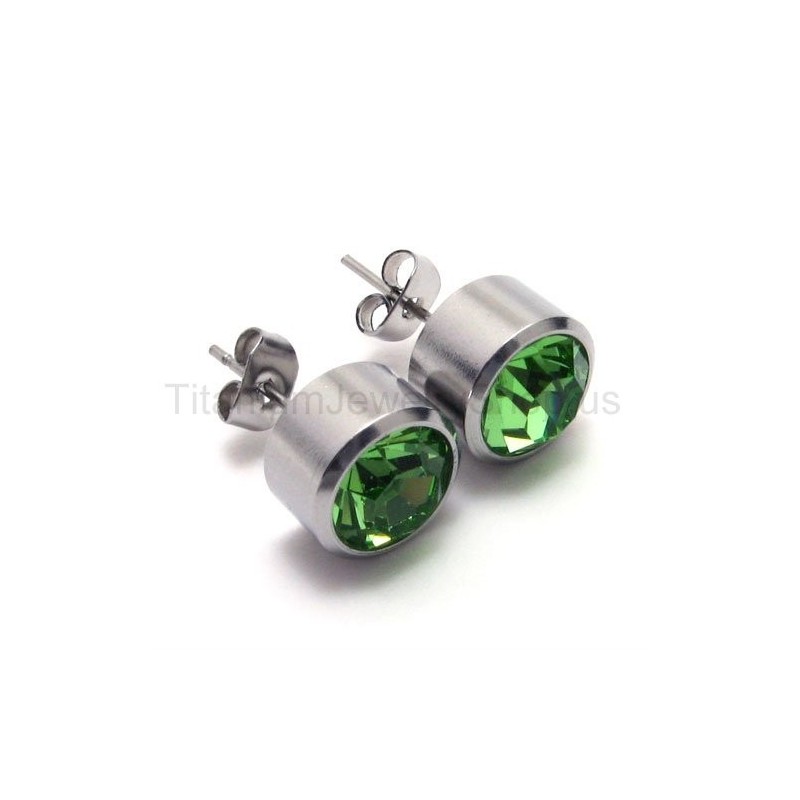 Boucles D'Oreilles Silver Tank En Titane Et Diamants Verts Boucles D'Oreilles Silver Tank En Titane Et Diamants Verts