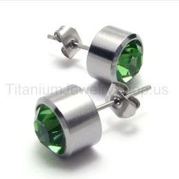 Boucles D'Oreilles Silver Tank En Titane Et Diamants Verts