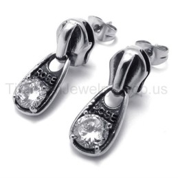 Boucles D'Oreilles Rétro En Titane Et Diamant Blanc