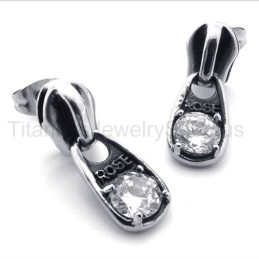 Boucles D'Oreilles Rétro En Titane Et Diamant Blanc