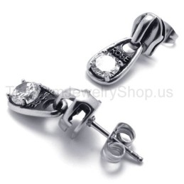 Boucles D'Oreilles Rétro En Titane Et Diamant Blanc