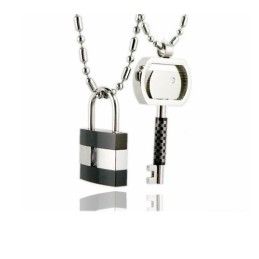 Collier Avec Pendentif En Titane Pur Pour Couple Amoureux, Clé De Verrouillage