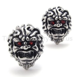 Boucles D'Oreilles Rétro En Titane Avec Lion Aux Yeux Rouges