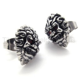 Boucles D'Oreilles Rétro En Titane Avec Lion Aux Yeux Rouges