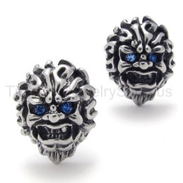 Boucles D'Oreilles Rétro En Titane Avec Lion Aux Yeux Bleus