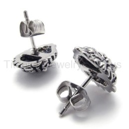 Boucles D'Oreilles Rétro En Titane Avec Lion Aux Yeux Bleus