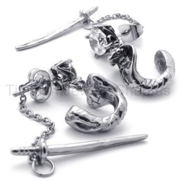 Boucles D'Oreilles En Titane Épée Et Fleur