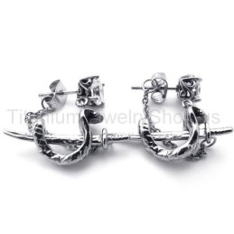 Boucles D'Oreilles En Titane Épée Et Fleur