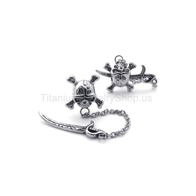 Boucles D'Oreilles En Titane Épée Et Crâne Boucles D'Oreilles En Titane Épée Et Crâne