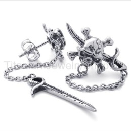 Boucles D'Oreilles En Titane Épée Et Crâne