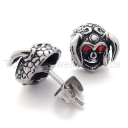 Boucles D'Oreilles En Titane Avec Crâne De Bœuf Et Yeux Rouges
