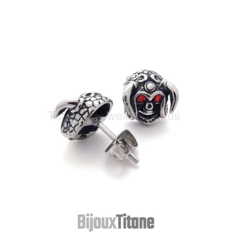 Boucles D'Oreilles En Titane Avec Crâne De Bœuf Et Yeux Rouges