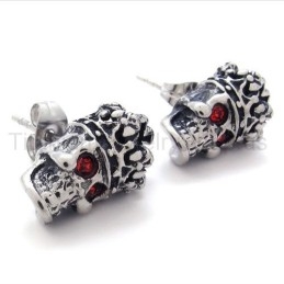 Boucles D'Oreilles En Titane Avec Tête De Mort Et Couronne Aux Yeux Rouges