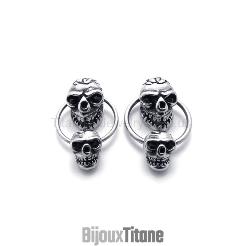 Boucles D'Oreilles En Titane À Double Face Avec Tête De Mort