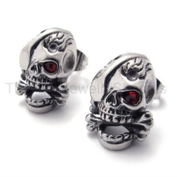 Boucles D'Oreilles En Titane Avec Tête De Mort Et Œil Rouge
