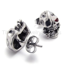 Boucles D'Oreilles En Titane Avec Tête De Mort Et Œil Rouge