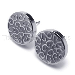 Boucles D'Oreilles En Titane Argenté Gravées