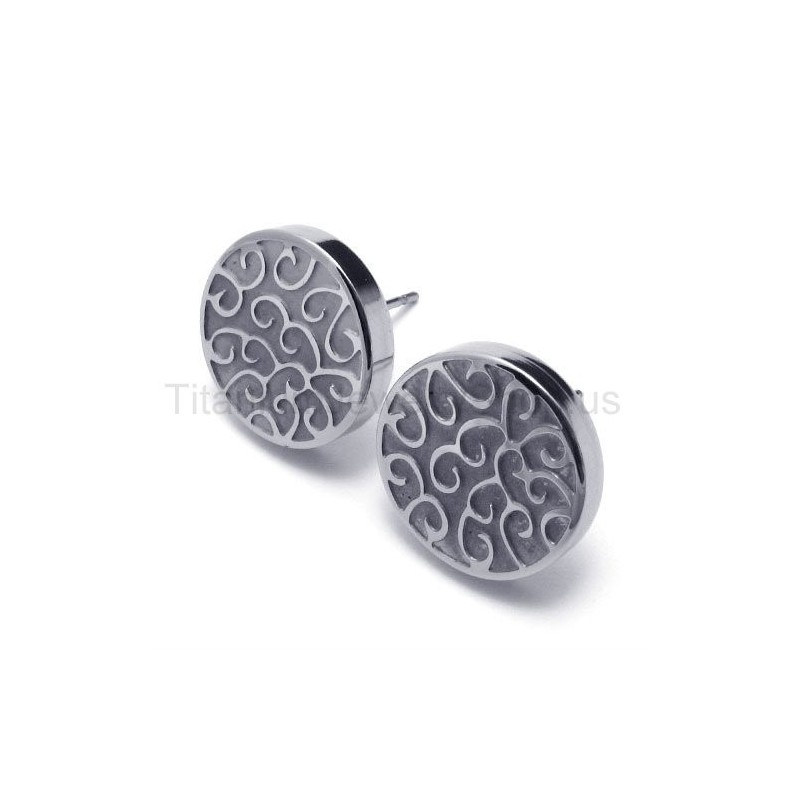 Boucles D'Oreilles En Titane Argenté Gravées Boucles D'Oreilles En Titane Argenté Gravées