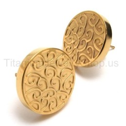 Boucles D'Oreilles En Titane Doré Gravé