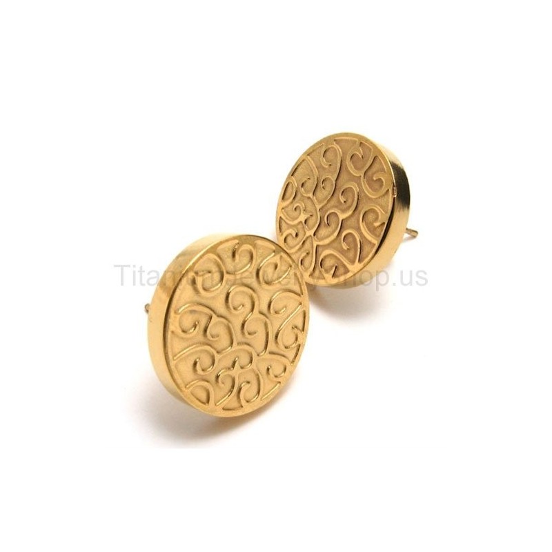 Boucles D'Oreilles En Titane Doré Gravé Boucles D'Oreilles En Titane Doré Gravé