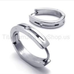 Boucles D'Oreilles En Argent Et Titane Incrustées De Diamants