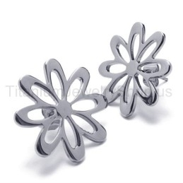 Boucles D'Oreilles Mignonnes En Titane Et Fleur Argentée
