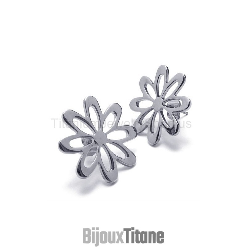 Boucles D'Oreilles Mignonnes En Titane Et Fleur Argentée