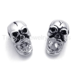 Boucles D'Oreilles En Titane Avec Tête De Mort En Diamant Incrusté