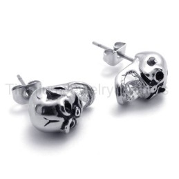 Boucles D'Oreilles En Titane Avec Tête De Mort En Diamant Incrusté