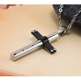 Collier Avec Pendentifs En Titane Pur, Croix Cylindrique