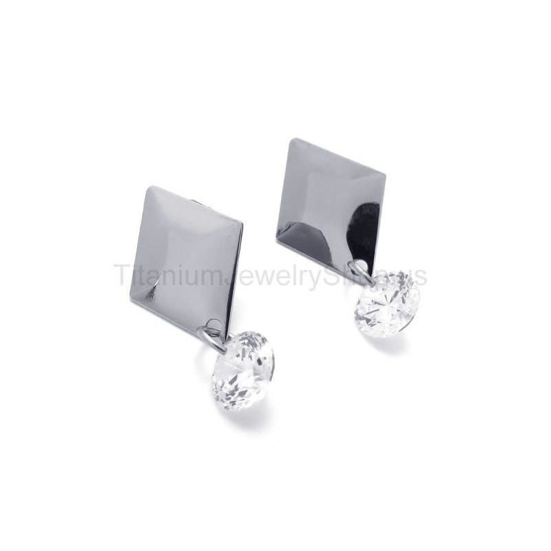 Boucles D'Oreilles En Argent Et Titane Avec Diamants