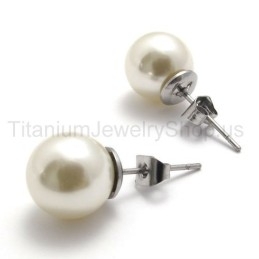 Boucles D'Oreilles En Titane Avec Perles Opalescentes