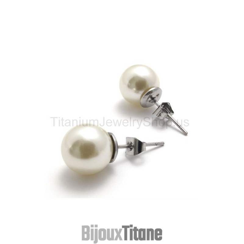 Boucles D'Oreilles En Titane Avec Perles Opalescentes