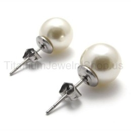 Boucles D'Oreilles En Titane Avec Perles Opalescentes