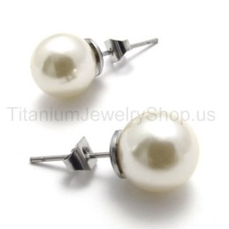 Boucles D'Oreilles En Titane Avec Perles Opalescentes