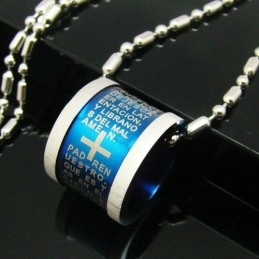 Collier Avec Pendentif En Titane Pur Et Croix Bleue Pour Homme