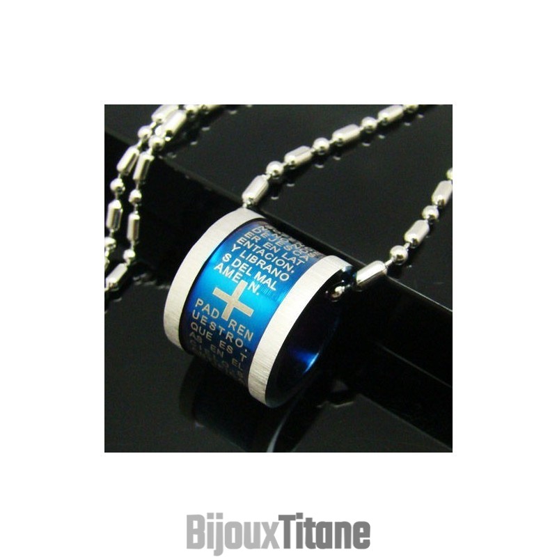 Collier Avec Pendentif En Titane Pur Et Croix Bleue Pour Homme Collier Avec Pendentif En Titane Pur Et Croix Bleue Pour Homme