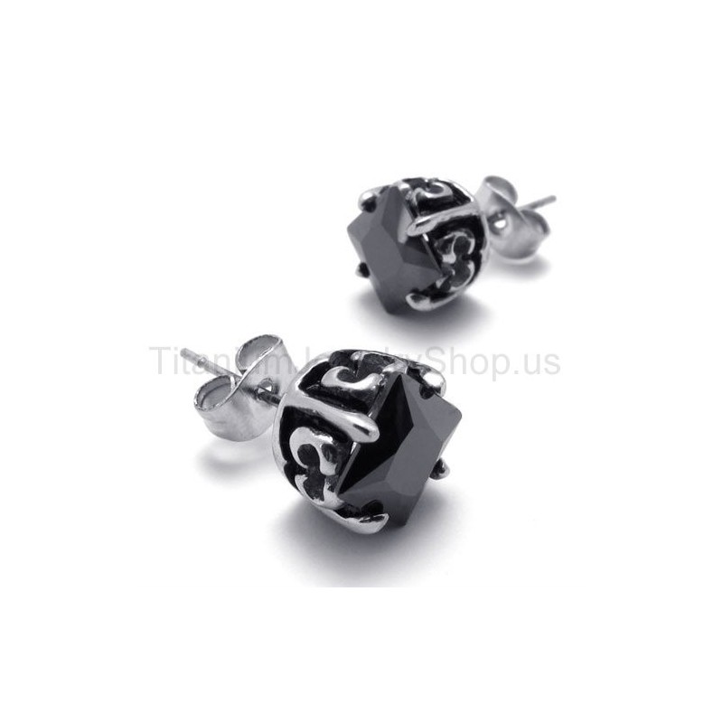Boucles D'Oreilles Rétro Noires En Titane