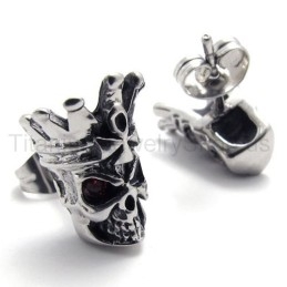 Boucles D'Oreilles En Titane Avec Tête De Mort Aux Yeux Rouges