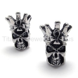 Boucles D'Oreilles En Titane Avec Tête De Mort Et Yeux Blancs