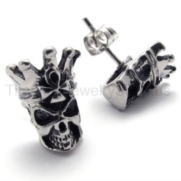 Boucles D'Oreilles En Titane Avec Tête De Mort Et Yeux Blancs