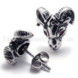 Boucles D'Oreilles En Titane Tête De Mouton Aux Yeux Rouges