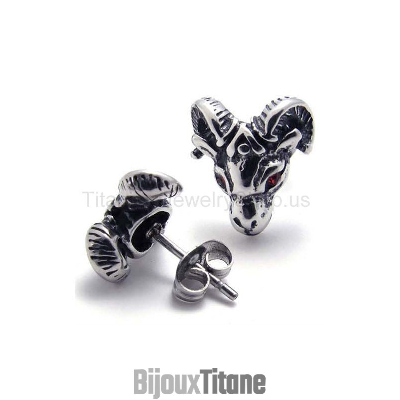 Boucles D'Oreilles En Titane Tête De Mouton Aux Yeux Rouges Boucles D'Oreilles En Titane Tête De Mouton Aux Yeux Rouges